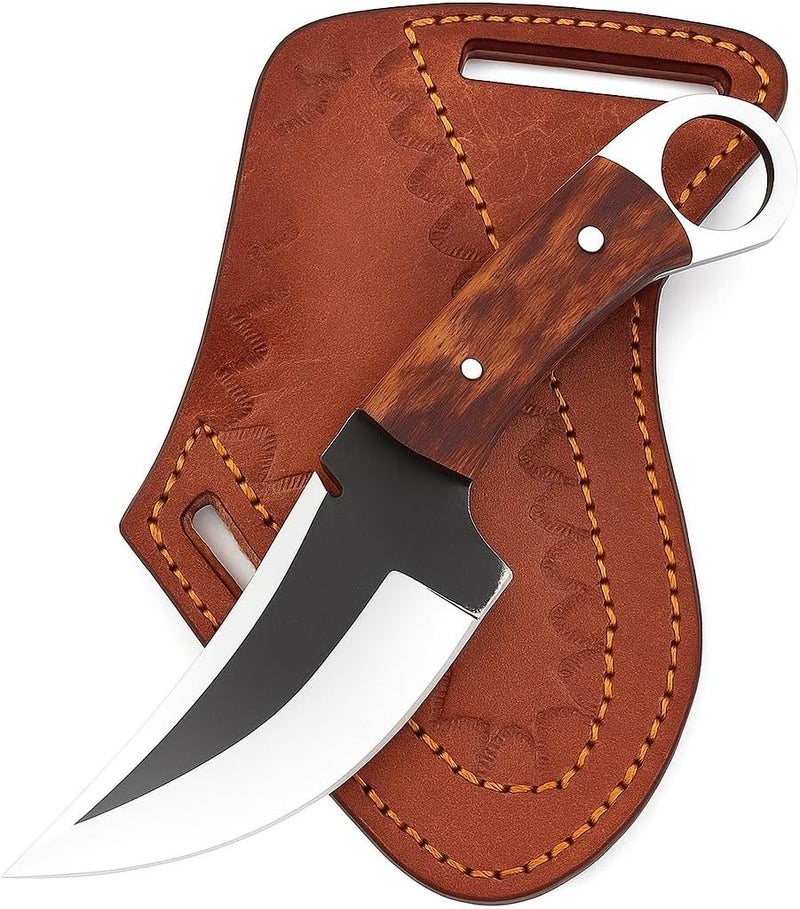 FH TRADERS Fixed Blade Hunting Forged Tracker Knife - 8 Inches Carbon Steel Razor Sharp Blade Full Tang Bushcraft Knives with Premium Leather Belt Sheath. Used For Hunting Outdoor Camping, Hiking, Skining Knife. - Image 1